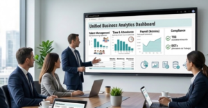 Presentación corporativa de un dashboard unificado de nómina, gestión de talento y cumplimiento de la TSS para empresas en República Dominicana.